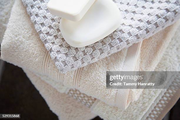 bar soap on bath towels - tammy bar stock pictures, royalty-free photos & images