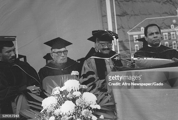 Kweisi Mfume and President of Morgan State University Earl Richardson at Morgan State University, Baltimore, Maryland Original Caption Reads: 'Morgan...