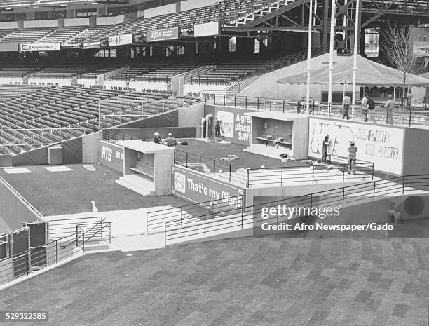 Bleacher seats in a field at Camden Yards baseball stadium, 1995.