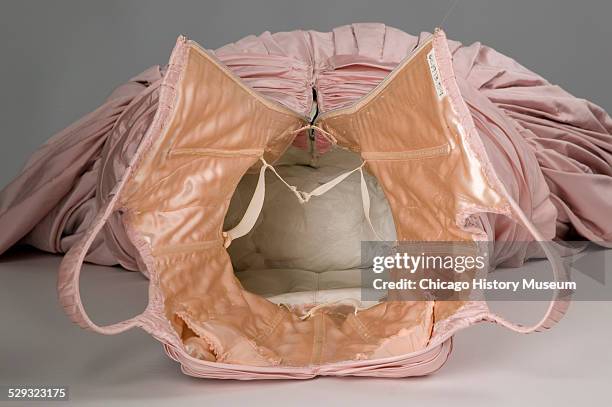 Overhead view showing interior bodice of silk taffeta dress titled Tree, designed by Charles James, New York, New York, 1957.