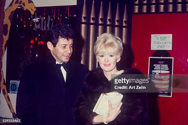 Connie Stevens with Eddie Fisher at a private party after the show "The Star Spangled Girl"; circa 1970; New York.