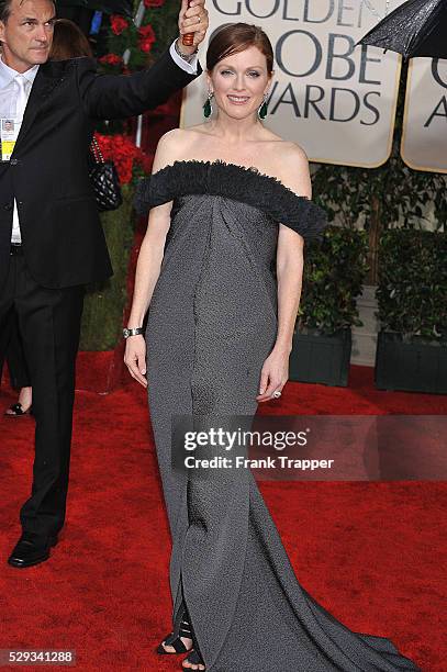 Actress Julianne Moore arrives at the 67th Golden Globe Awards held at the Beverly Hilton Hotel in Los Angeles.