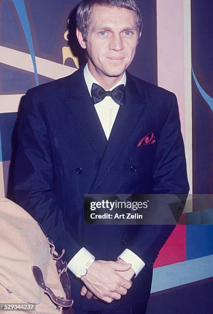 Steve McQueen in a tux close-up; circa 1970; New York.