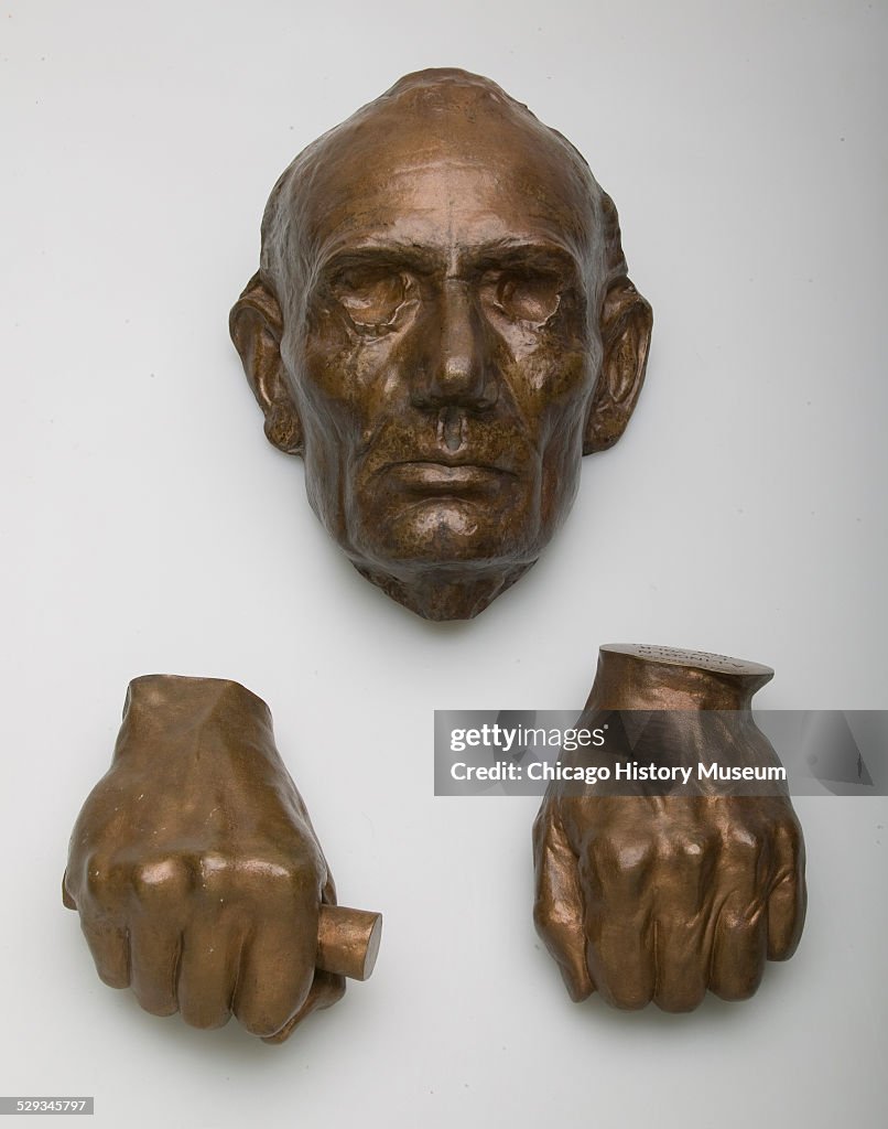 Bronze life mask and hands of Abraham Lincoln