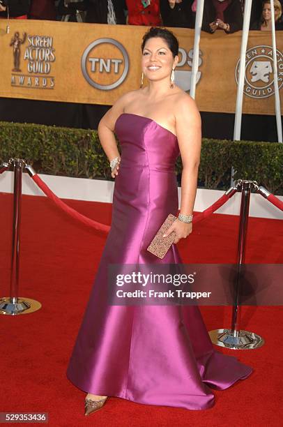 Actress Sara Ramirez arrives at the 14th annual Screen Actors Guild Awards�� held at the Shrine Exposition Center. Dress by Angel Sanchez, jewelry by...