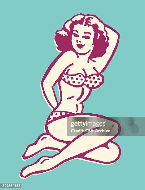 posieren frau im bikini - pin up girl stock-grafiken, -clipart, -cartoons und -symbole