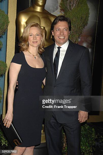 Actress Laura Linney and fiance Marc Schauer arrives at the Academy Awards�� Nominees Luncheon held at the Beverly Hilton Hotel.