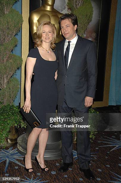 Actress Laura Linney and fiance Marc Schauer arrive at the Academy Awards�� Nominees Luncheon held at the Beverly Hilton Hotel.