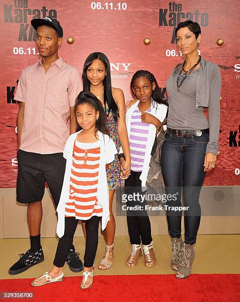Nicole Murphy arrives with son Miles, daughters Bella , Shane and Zola at the premiere of "The Karate Kid" held at Mann's Village Theater in Westwood.