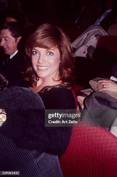 Linda Gray seated in a theater; circa 1970; New York.