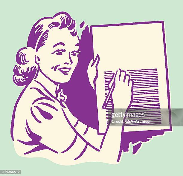 woman showing others how to write - explaining stock illustrations