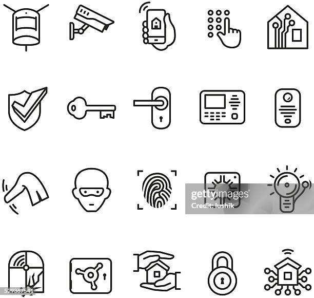 ilustraciones, imágenes clip art, dibujos animados e iconos de stock de smart icono casa de sistema de seguridad - sensor