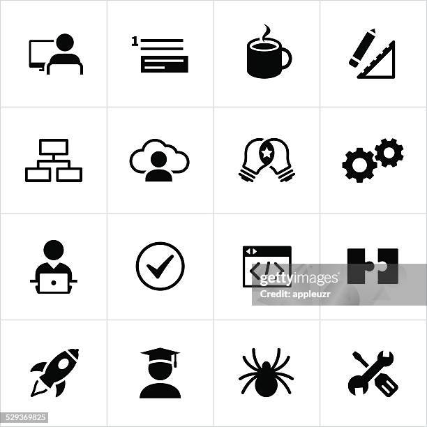 stockillustraties, clipart, cartoons en iconen met black software development icons - geheel