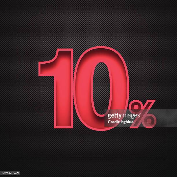 design von zehn prozent (10% ). rote zahl an carbon faser-hintergrund - 10 off stock-grafiken, -clipart, -cartoons und -symbole