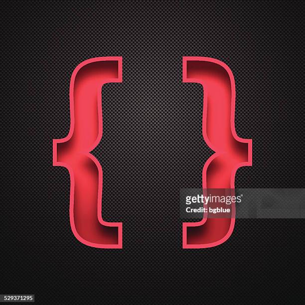 halterungen symbol {} roten symbol auf carbon faser - bracket household fixture stock-grafiken, -clipart, -cartoons und -symbole