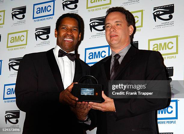 Tom Hanks presenting to Denzel Washington at the "17th Annual American Cinematheque Award."