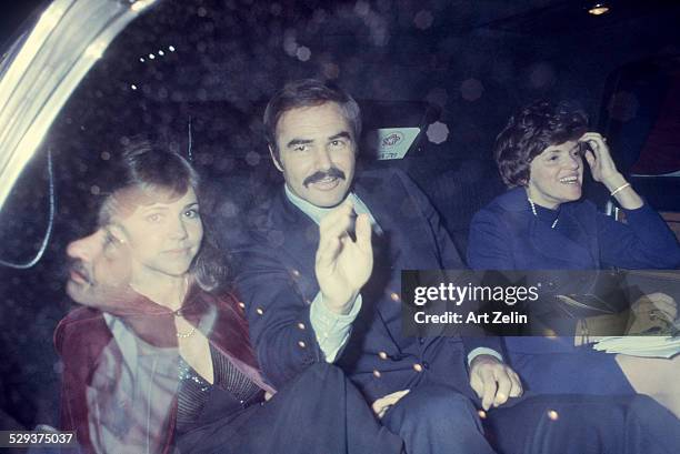 Margaret Field Burt Reynolds and Sally Field in a limousine; circa 1970; New York.