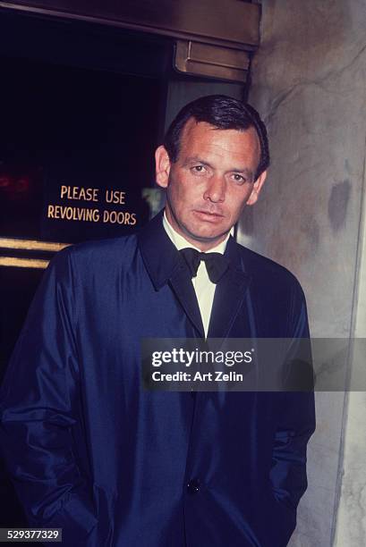 David Janssen in tux and overcoat; circa 1960; New York.