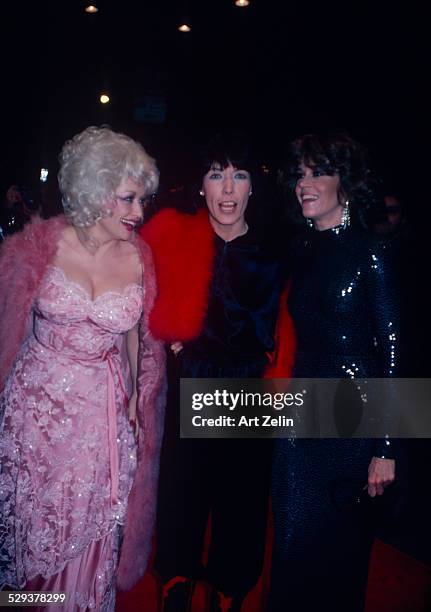 Jane Fonda Lily Tomlin Dolly Parton in formal dress. They were in "9 to 5"; circa 1970; New York.