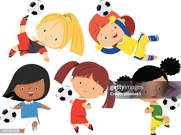illustrazioni stock, clip art, cartoni animati e icone di tendenza di ragazze di calcio - asian and indian ethnicities