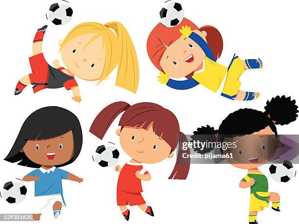 stockillustraties, clipart, cartoons en iconen met soccer girls - een doelpunt maken