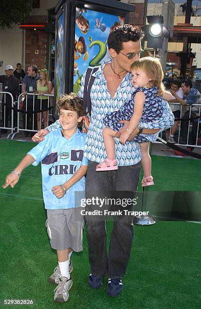 Antonio Sabato Jr., his son Jack and his daughter Mina attend the Los Angeles premiere of the animated fantasy motion picture "Shrek 2" held at Mann...