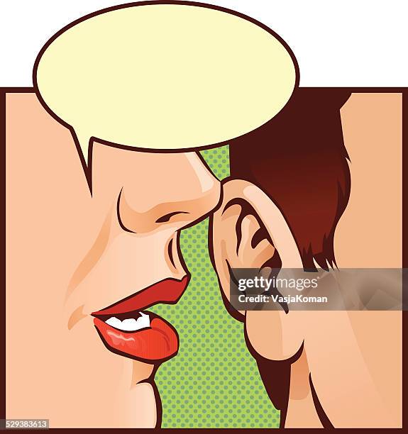 nahaufnahme klatsch mit sprechblasen - ear close up women stock-grafiken, -clipart, -cartoons und -symbole