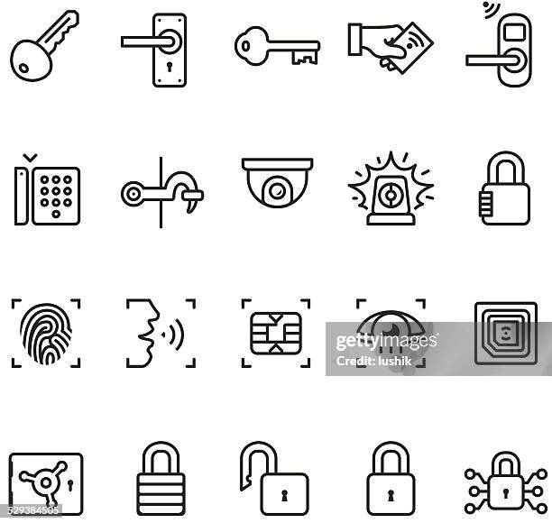 zugang kontrollsystem icons-unico pro-serie - key in door stock-grafiken, -clipart, -cartoons und -symbole