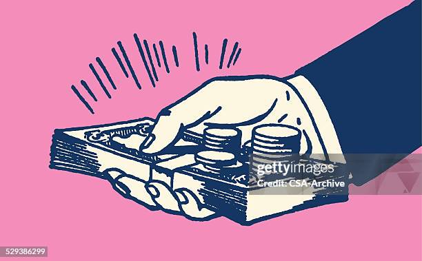 stockillustraties, clipart, cartoons en iconen met hand holding money - currency