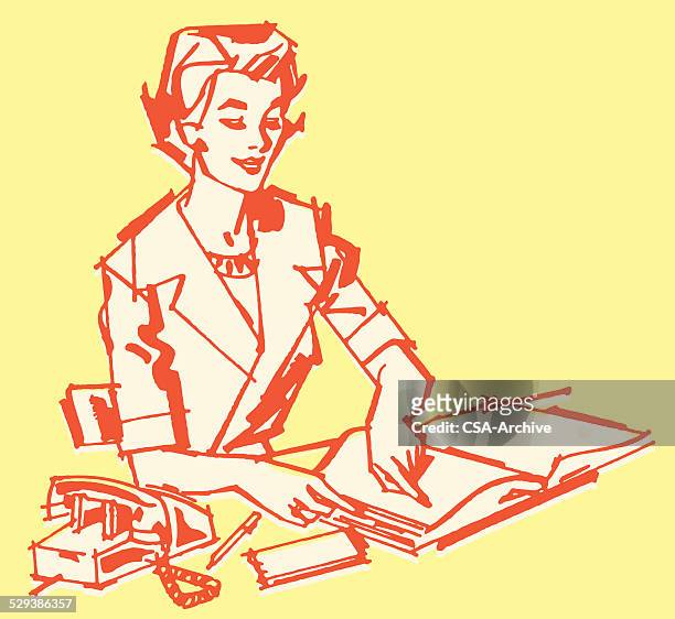woman reading - file clerk stock illustrations