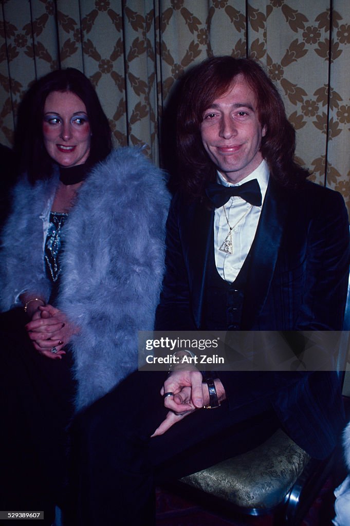 Robin Gibb with his wife Molly Hullis at a formal event; circa 1970