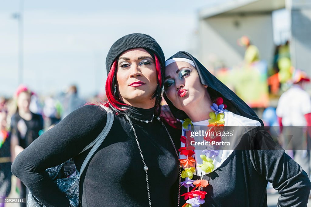 Sensuous homosexual couple in gay pride parade