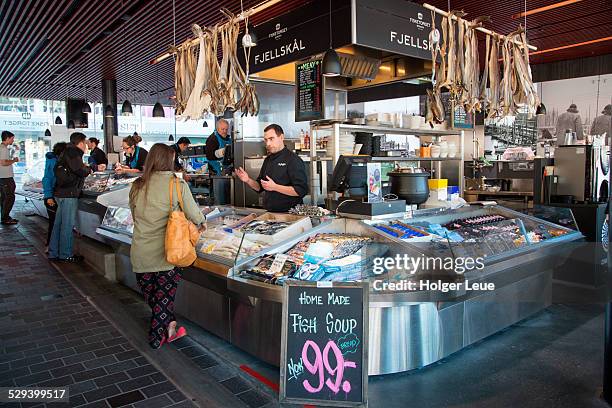 fish for sale at bergen fish market - fish market stock pictures, royalty-free photos & images