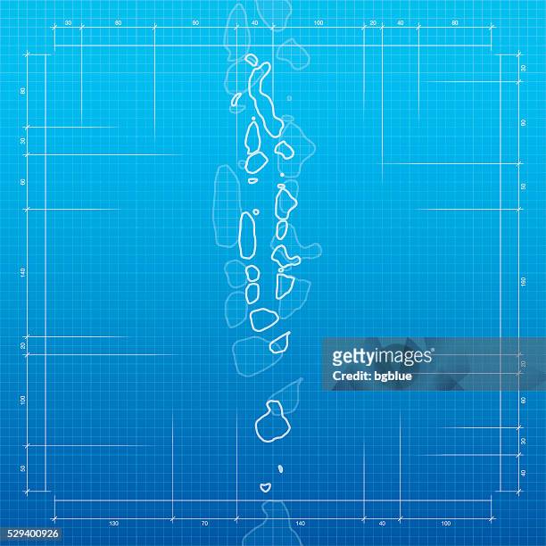 maldives map on blueprint background - male maldives stock illustrations
