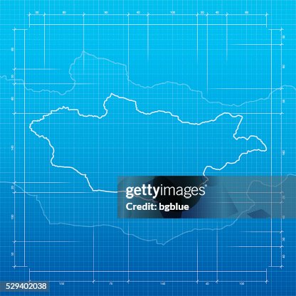 Mongolia map on blueprint background Mongolia map on blueprint background