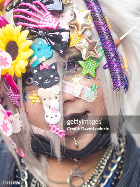 portrait of cosplay girl at harajuku'stakeshite street in tokyo - cosplay in harajuku stock pictures, royalty-free photos & images