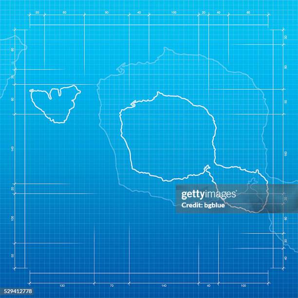 tahiti-polynesien karte auf bauplan-hintergrund - tahiti stock-grafiken, -clipart, -cartoons und -symbole