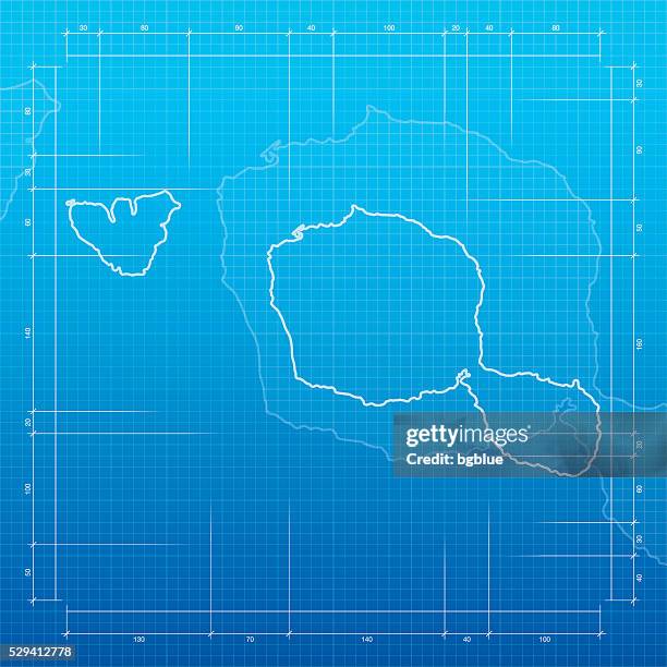 tahiti - polynesia map on blueprint background - french polynesia stock illustrations