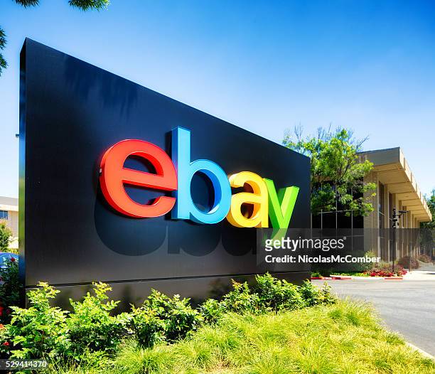ebay campus entrance sign san jose california - silicon valley san jose stock pictures, royalty-free photos & images