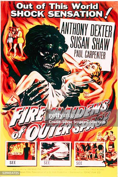 Poster for Cy Roth's 1956 science fiction film 'Fire Maidens Of Outer Space', starring Anthony Dexter and Susan Shaw.