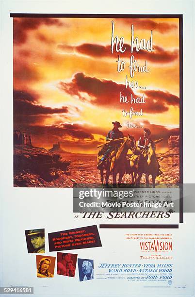 Poster for John Ford's 1956 western 'The Searchers' starring John Wayne and Jeffrey Hunter.