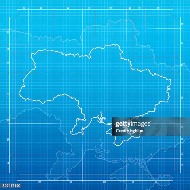 ukraine map on blueprint background - kiev stock illustrations