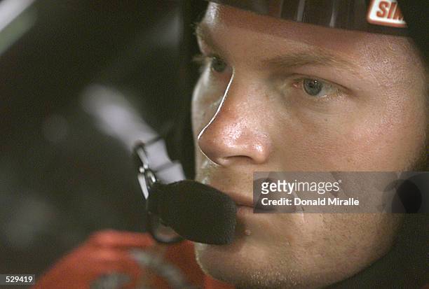 Dale Earnhardt Jr., driver of the Earnhardt Enterprises Chevrolet Monte Carlo, looks on during the practice session of the Old Dominion 500 at...