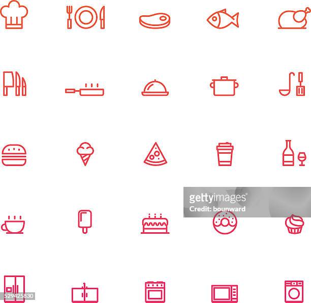 25 outline cooking icons - bird chefs hat stock illustrations