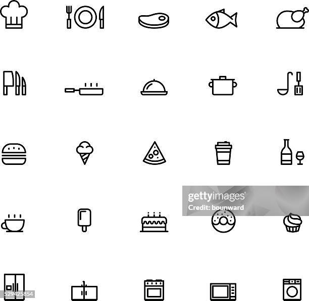 25 outline cooking icons - ice machine stock illustrations