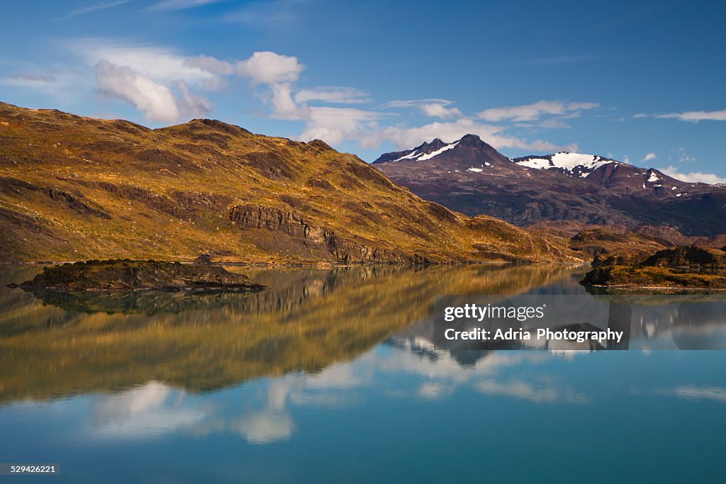 Patagonia landscape and lake reflection