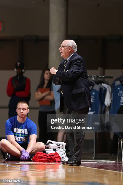 Mike Thibault Head Coach of the Washington Mystics during the preseason game against the Minnesota Lynx on May 8, 2016 at the Mayo Civic Center in...