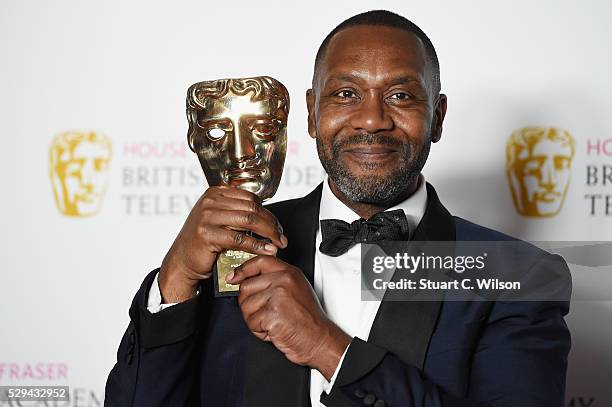 Sir Lenny Henry, winner of the Special Award, poses in the Winners room at the House Of Fraser British Academy Television Awards 2016 at the Royal...