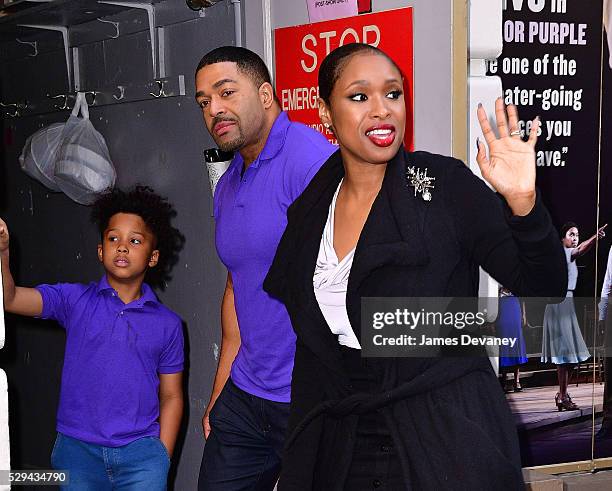 David Daniel Otunga Jr., David Otunga and Jennifer Hudson leave her final performance of "The Color Purple" at Bernard Jacobs Theater on May 8, 2016...