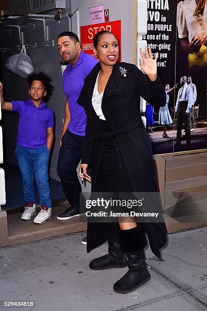 David Daniel Otunga Jr., David Otunga and Jennifer Hudson leave her final performance of "The Color Purple" at Bernard Jacobs Theater on May 8, 2016...